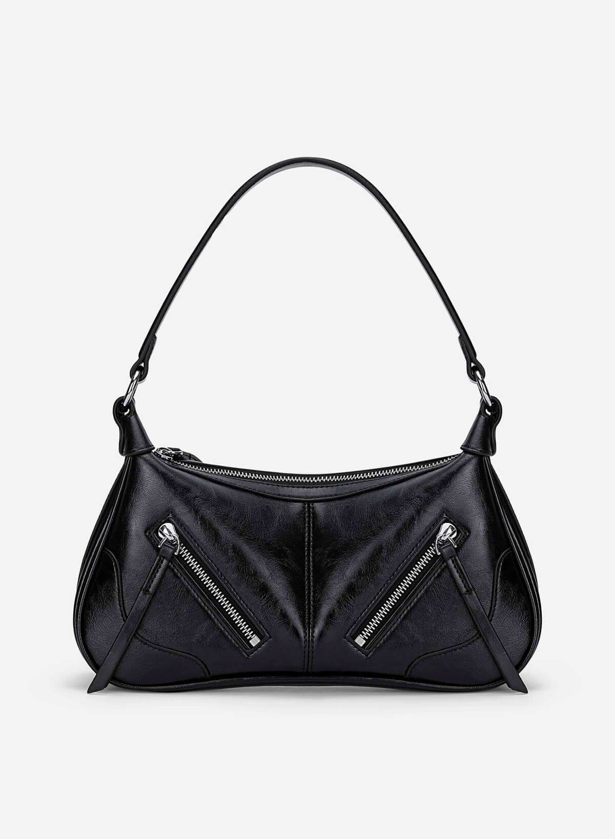 Zipper Décor Shoulder Bag - MES 0275 - Black - VASCARA
