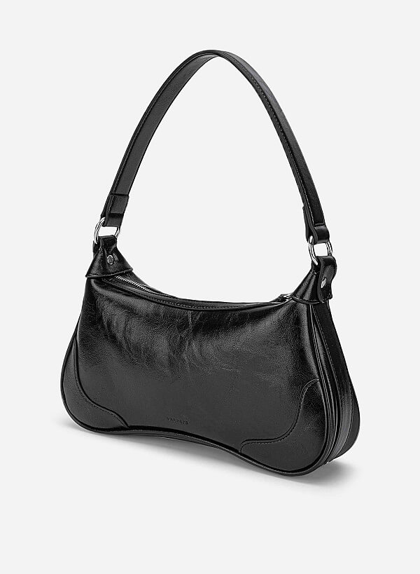 Zipper Décor Shoulder Bag - MES 0275 - Black - VASCARA