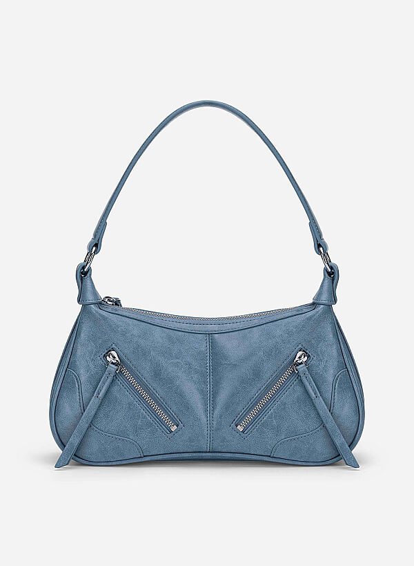 Zipper Décor Shoulder Bag - MES 0275 - Blue