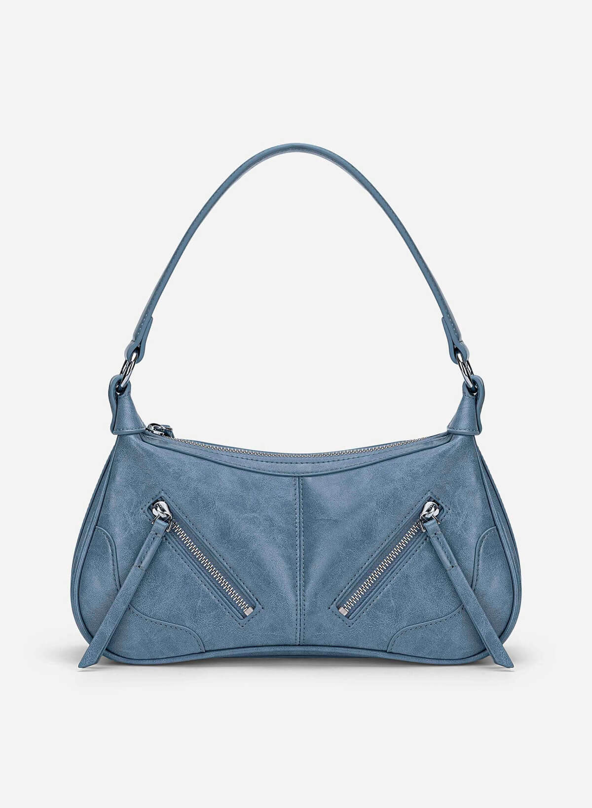 Zipper Décor Shoulder Bag - MES 0275 - Blue - VASCARA