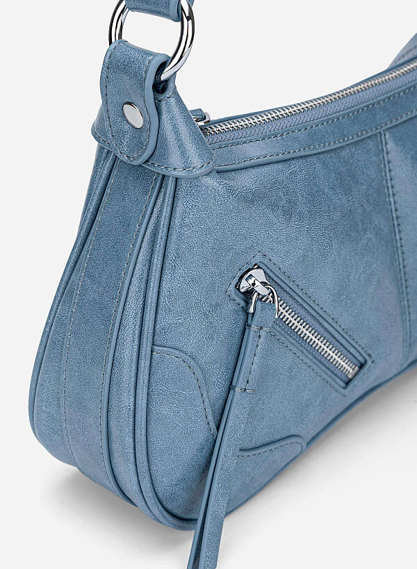 Zipper Décor Shoulder Bag - MES 0275 - Blue - VASCARA