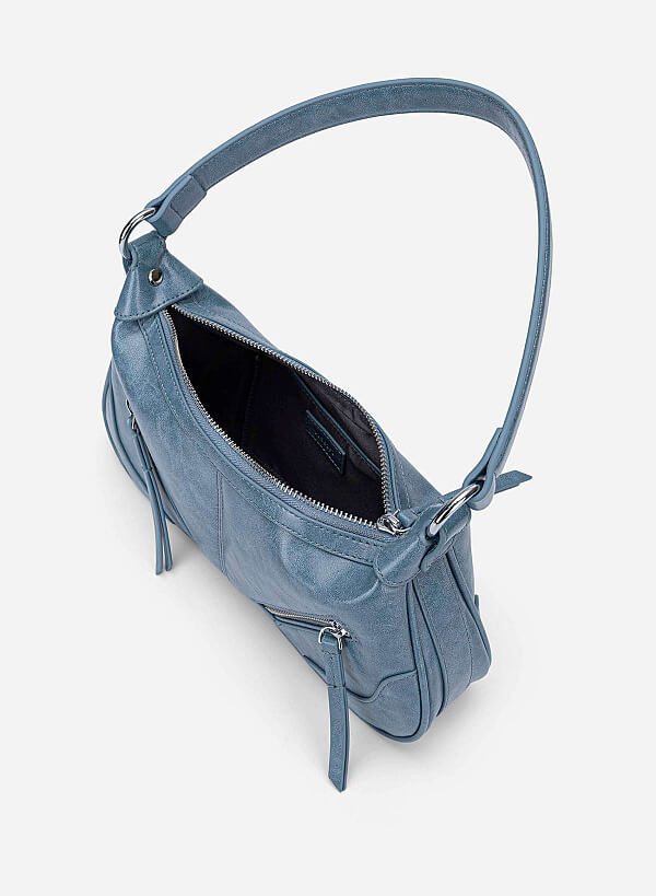 Zipper Décor Shoulder Bag - MES 0275 - Blue - VASCARA