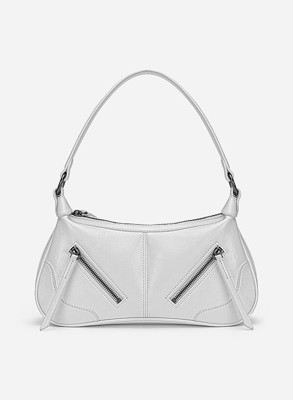 Zipper Décor Shoulder Bag - MES 0275 - White