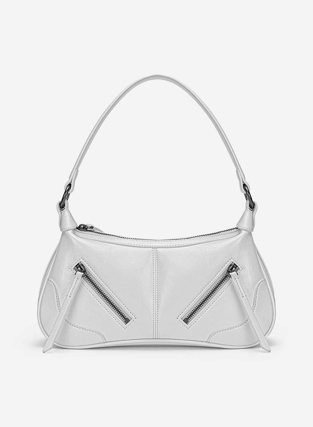 Zipper Décor Shoulder Bag - MES 0275 - White - VASCARA