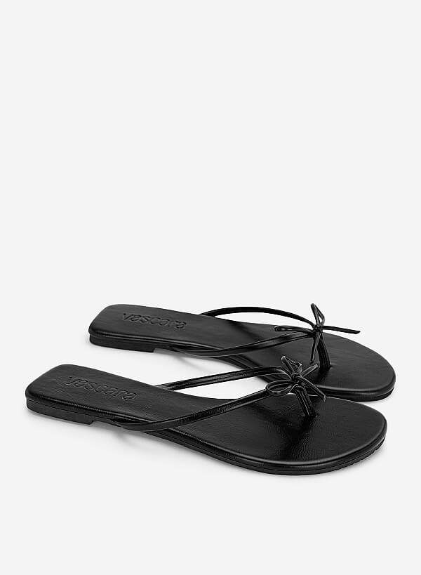 Dép flipflops đính nơ trang trí - DXP 0217 - Màu đen - VASCARA