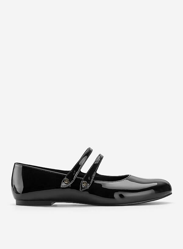 Giày ballerina mary janes quai đôi đính nút tán kim loại - GBB 0443 - Màu đen - VASCARA