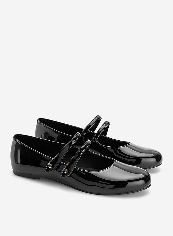 Giày ballerina mary janes quai đôi đính nút tán kim loại - GBB 0443 - Màu đen - VASCARA
