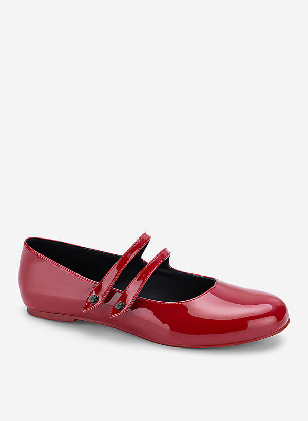 Giày ballerina mary janes quai đôi đính nút tán kim loại - GBB 0443 - Màu đỏ - VASCARA
