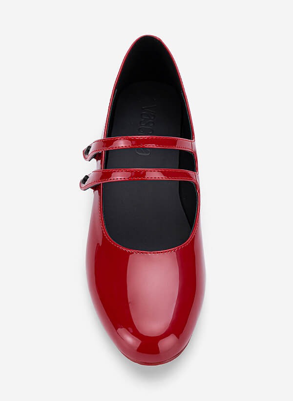 Giày ballerina mary janes quai đôi đính nút tán kim loại - GBB 0443 - Màu đỏ - VASCARA