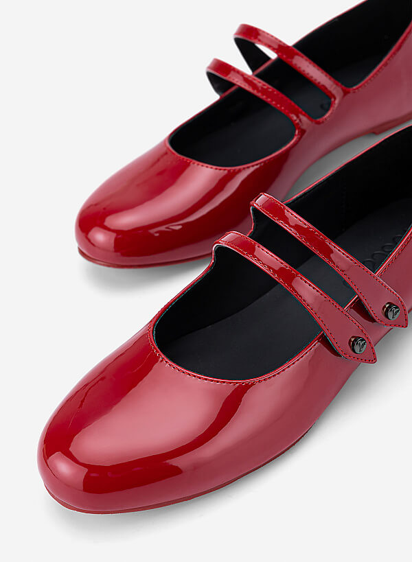 Giày ballerina mary janes quai đôi đính nút tán kim loại - GBB 0443 - Màu đỏ - VASCARA