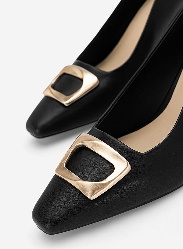 Giày bít mũi block heel phối khóa trang trí - BMN 0735 - Màu đen - VASCARA