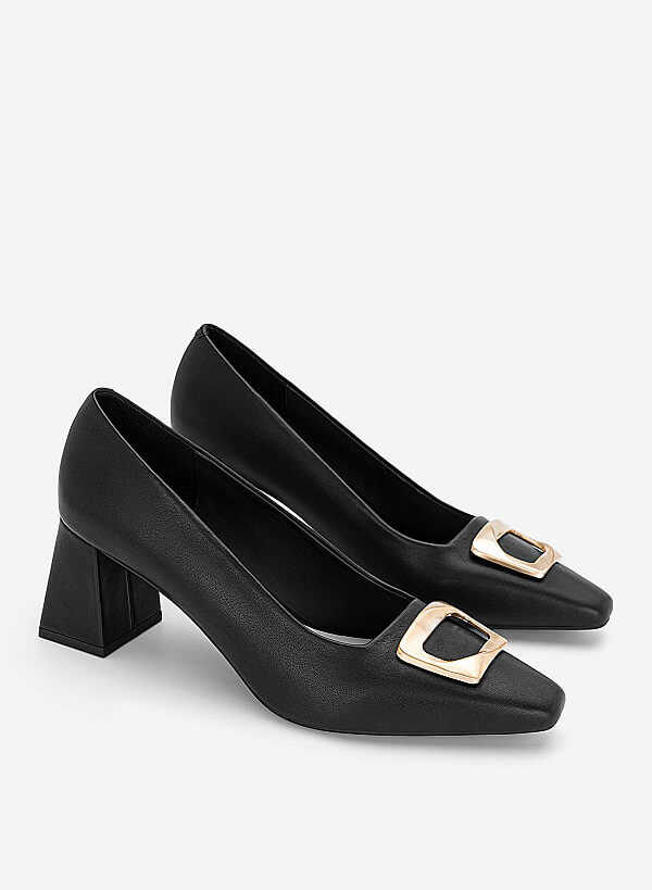 Giày bít mũi block heel phối khóa trang trí - BMN 0735 - Màu đen - VASCARA