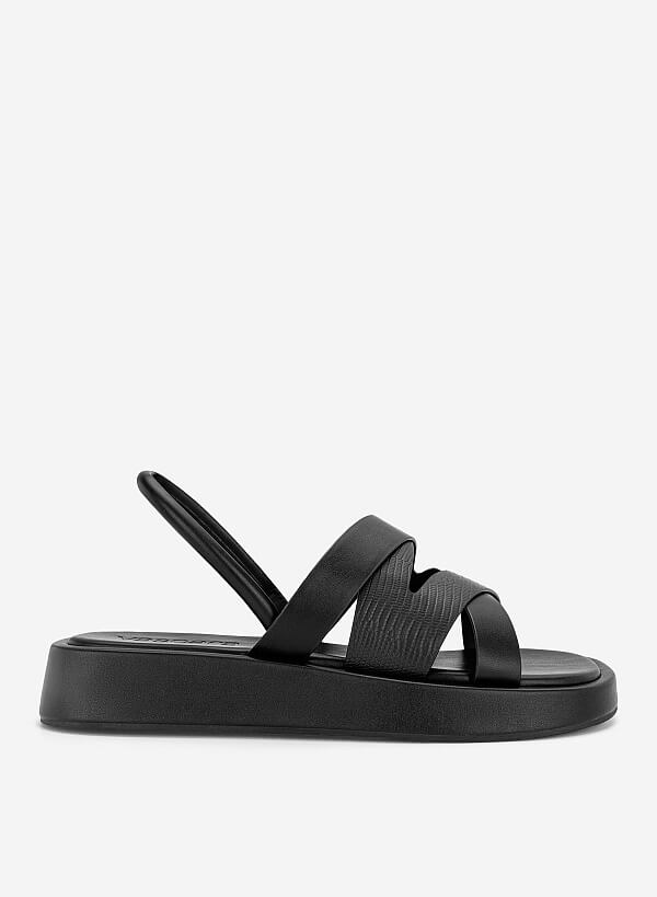 Giày gladiator flatform sandals phối vân da animal - SDK 0352 - Màu đen