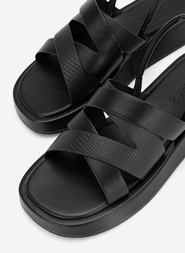 Giày gladiator flatform sandals phối vân da animal - SDK 0352 - Màu đen - VASCARA