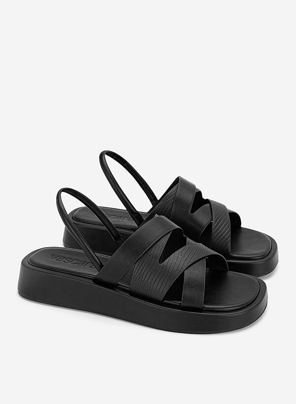 Giày gladiator flatform sandals phối vân da animal - SDK 0352 - Màu đen - VASCARA