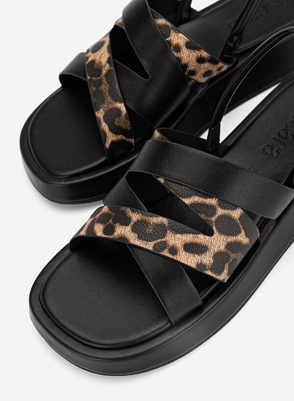 Giày gladiator flatform sandals phối vân da animal - SDK 0352 - Màu họa tiết da báo - VASCARA