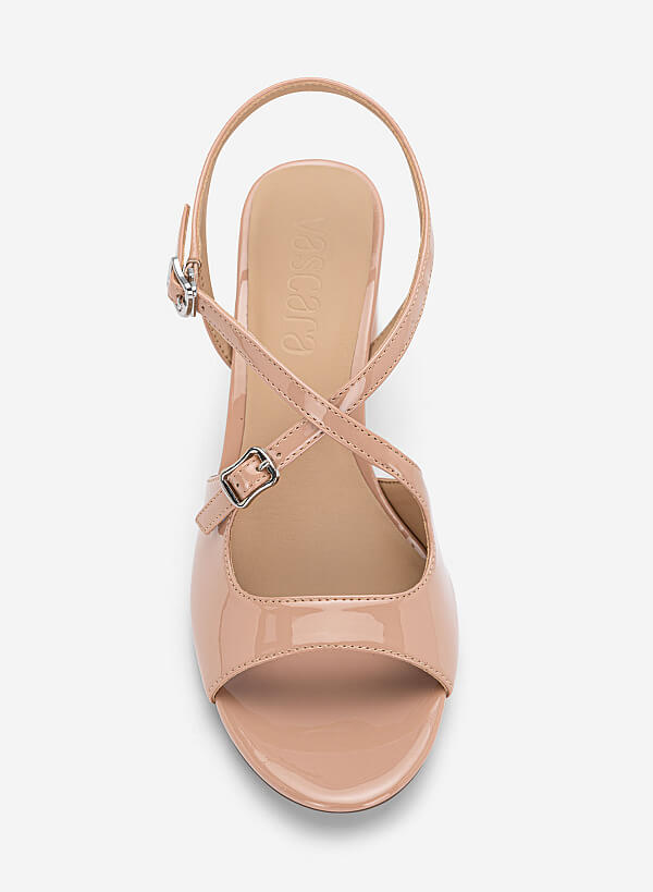 Giày sandals block heel cut-out - SDN 0837 - Màu be - VASCARA