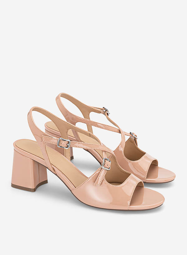 Giày sandals block heel cut-out - SDN 0837 - Màu be - VASCARA