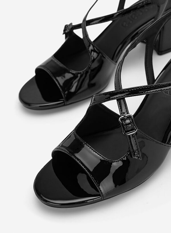 Giày sandals block heel cut-out - SDN 0837 - Màu đen - VASCARA