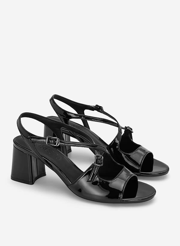 Giày sandals block heel cut-out - SDN 0837 - Màu đen - VASCARA