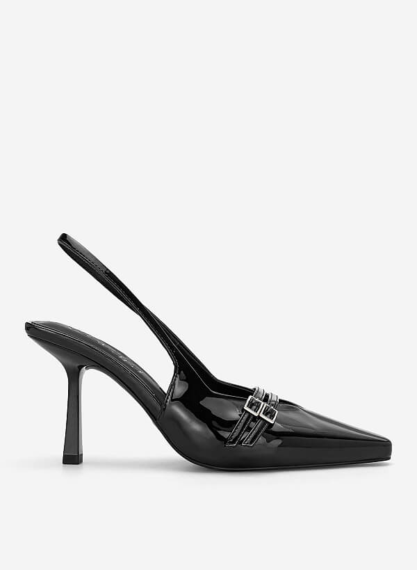 Giày slingback mũi nhọn phối khóa đôi - BMN 0731 - Màu đen