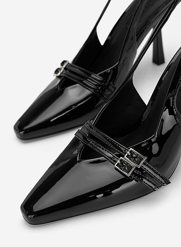 Giày slingback mũi nhọn phối khóa đôi - BMN 0731 - Màu đen - VASCARA