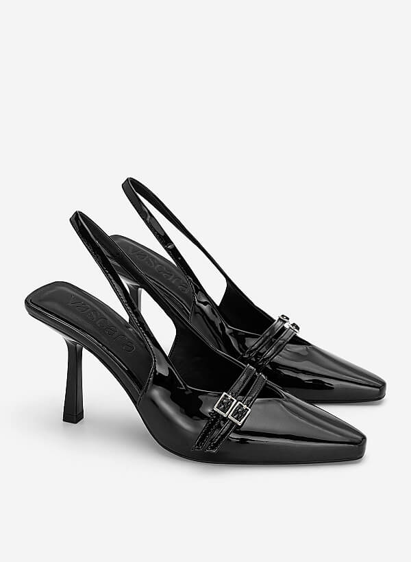 Giày slingback mũi nhọn phối khóa đôi - BMN 0731 - Màu đen - VASCARA