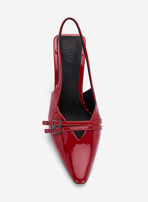 Giày slingback mũi nhọn phối khóa đôi - BMN 0731 - Màu đỏ - VASCARA