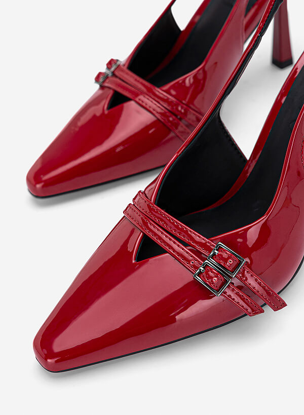 Giày slingback mũi nhọn phối khóa đôi - BMN 0731 - Màu đỏ - VASCARA