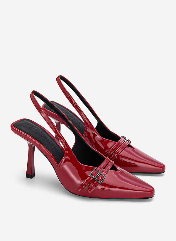 Giày slingback mũi nhọn phối khóa đôi - BMN 0731 - Màu đỏ - VASCARA
