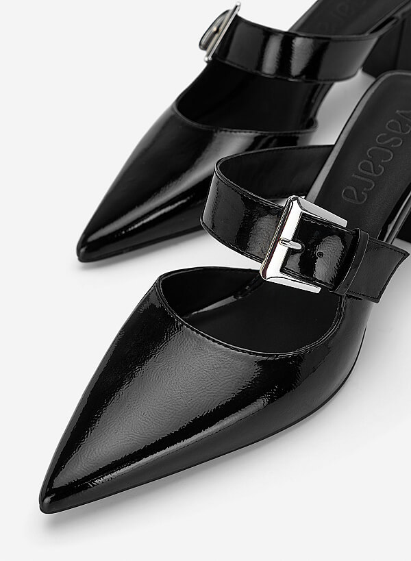 Guốc mules block heel cut-out phối khóa gài - GNN 0230 - Màu đen - VASCARA