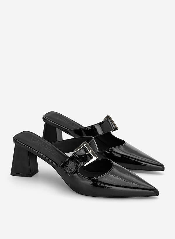 Guốc mules block heel cut-out phối khóa gài - GNN 0230 - Màu đen - VASCARA