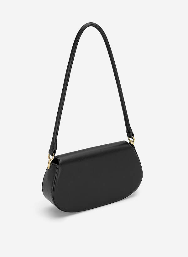 Túi leather nắp gập kiểu saddle - SHO 0296 - Màu đen - VASCARA