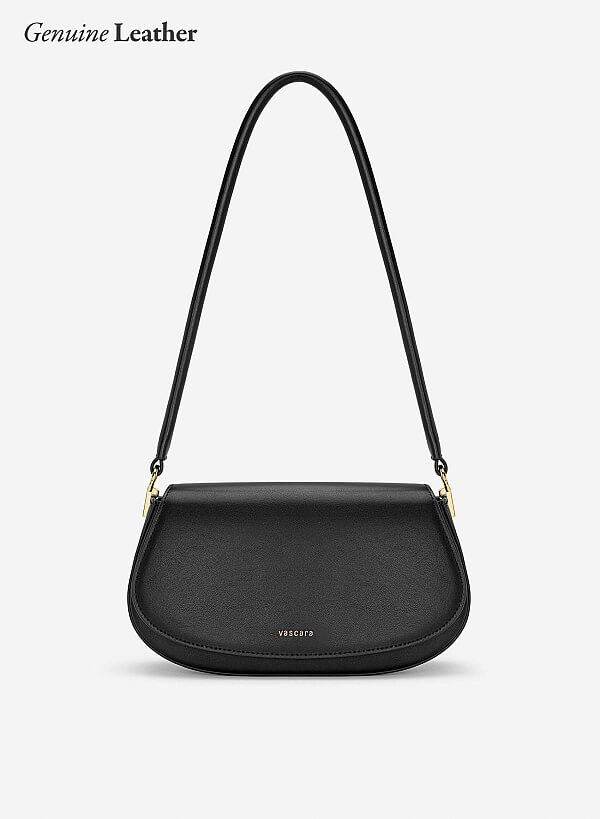 Túi leather nắp gập kiểu saddle - SHO 0296 - Màu đen