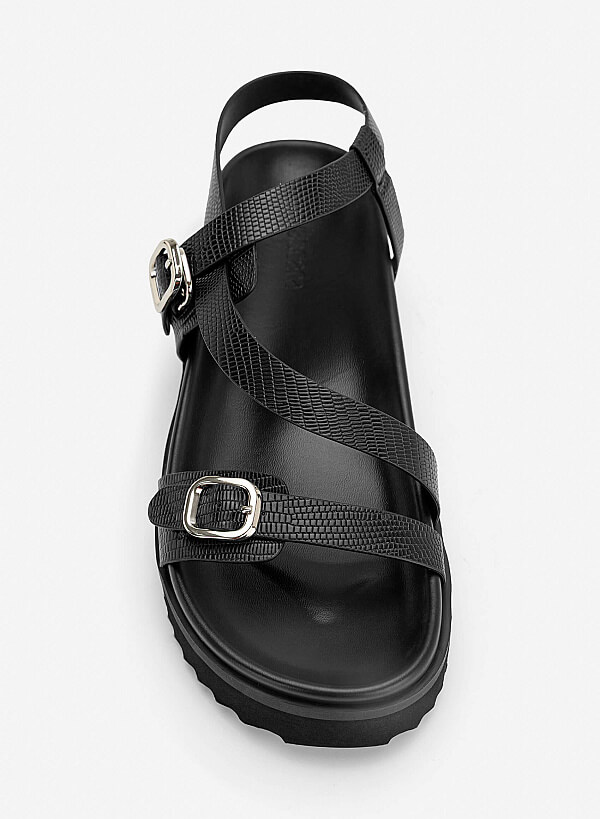 Giày sandals flatform họa tiết vân da kỳ đà - SDK 0354 - Màu đen - VASCARA