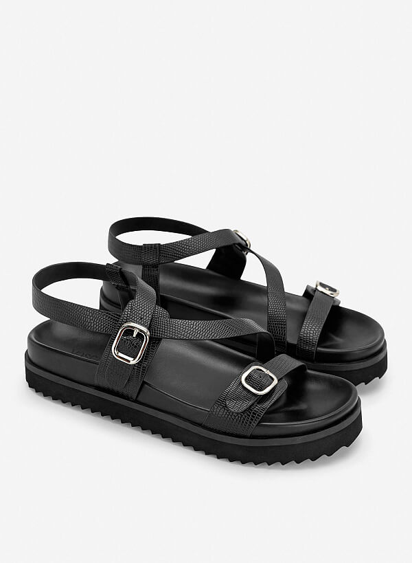 Giày sandals flatform họa tiết vân da kỳ đà - SDK 0354 - Màu đen - VASCARA