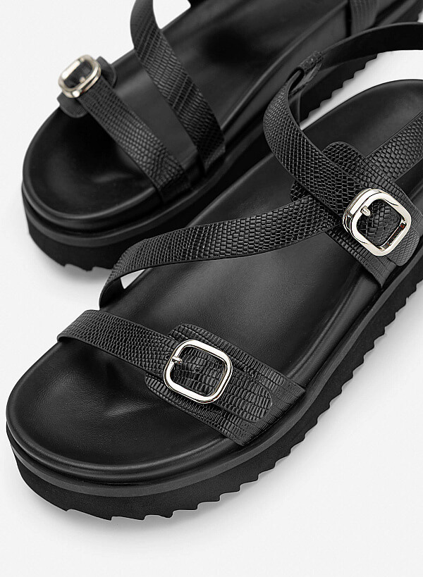 Giày sandals flatform họa tiết vân da kỳ đà - SDK 0354 - Màu đen - VASCARA
