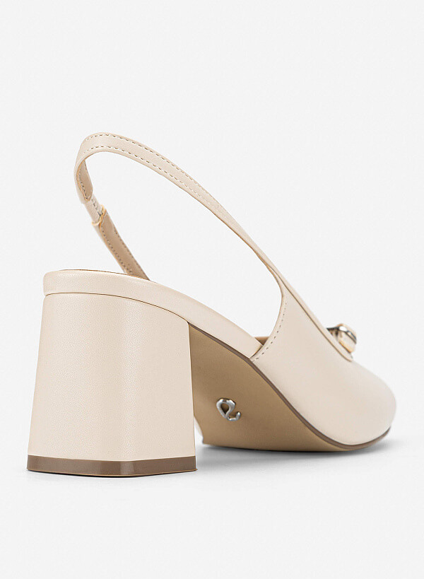 Giày slingback mũi tròn phối khóa trang trí - BMN 0739 - Màu kem - VASCARA