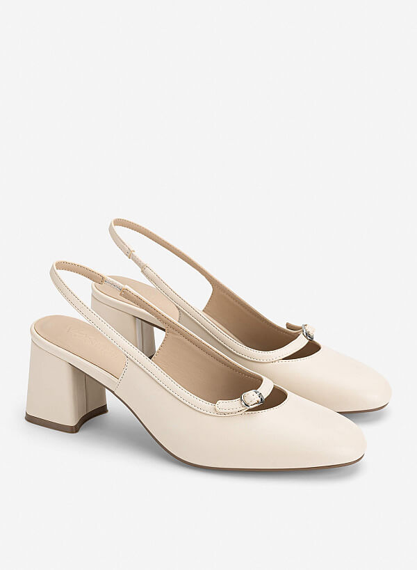 Giày slingback mũi tròn phối khóa trang trí - BMN 0739 - Màu kem - VASCARA