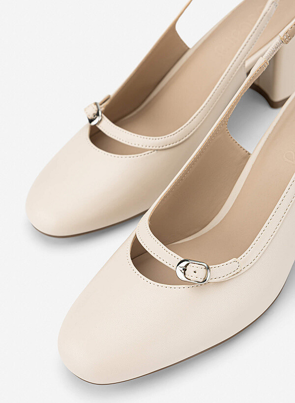 Giày slingback mũi tròn phối khóa trang trí - BMN 0739 - Màu kem - VASCARA