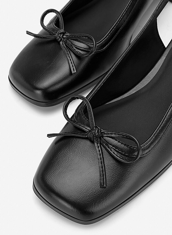 Giày slingback mũi vuông phối nơ - BMN 0727 - Màu đen - VASCARA