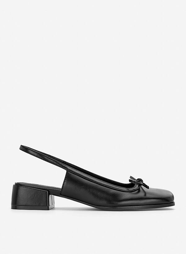 Giày slingback mũi vuông phối nơ