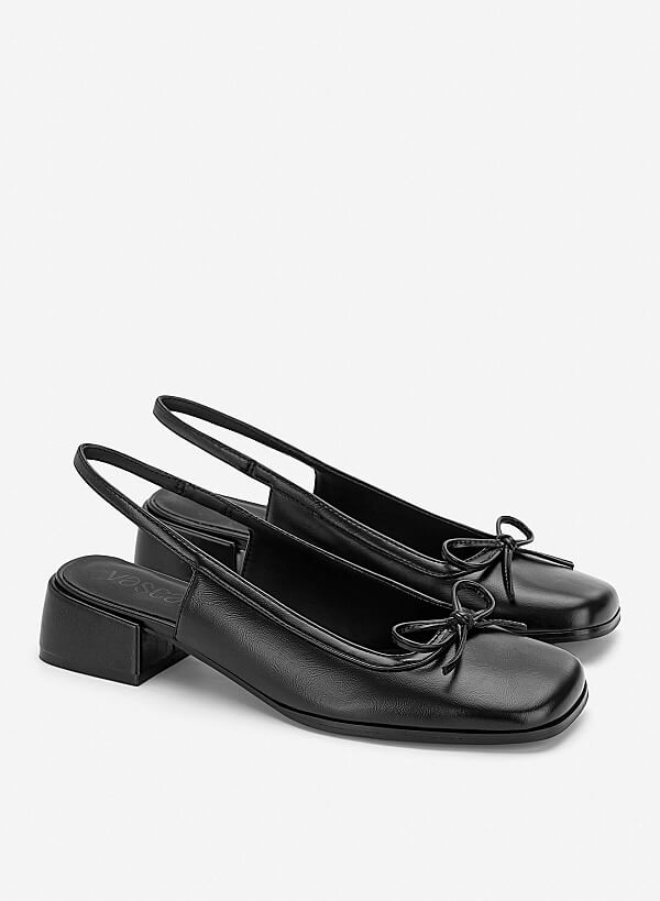 Giày slingback mũi vuông phối nơ - BMN 0727 - Màu đen - VASCARA