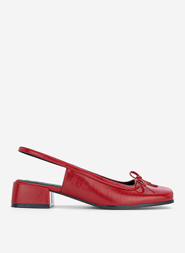 Giày slingback mũi vuông phối nơ