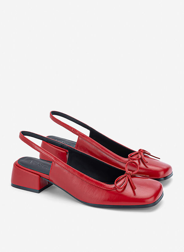 Giày slingback mũi vuông phối nơ - BMN 0727 - Màu đỏ - VASCARA
