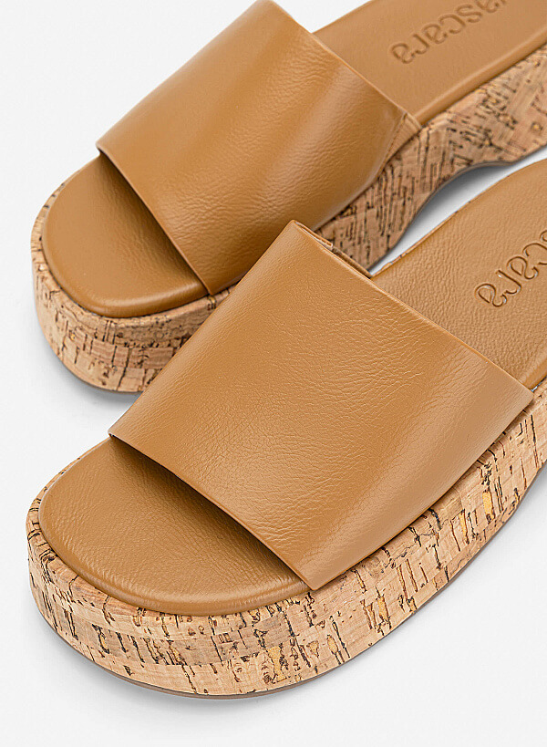 Guốc mules flatform - GXG 0063 - Màu nâu sáng - VASCARA