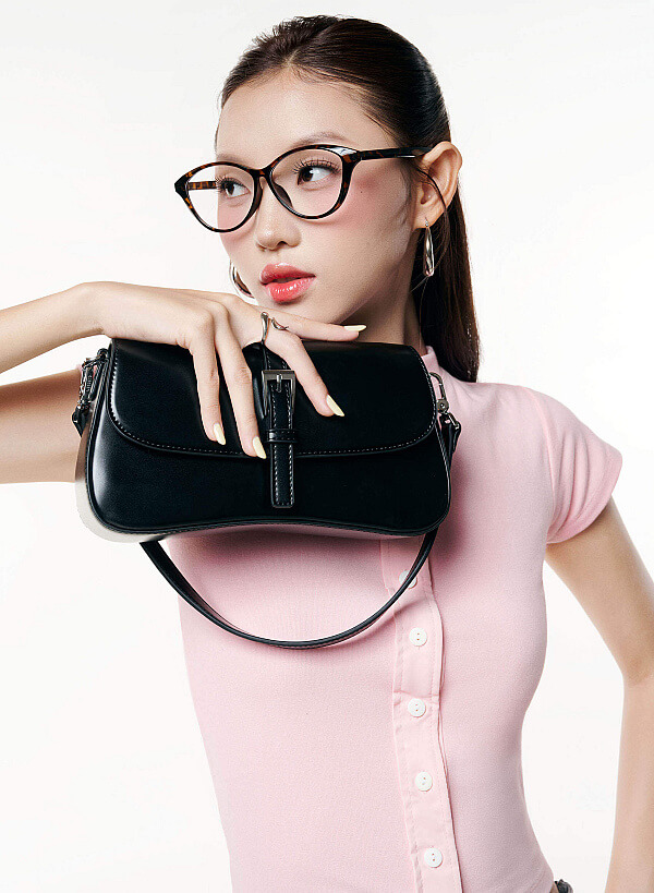 Túi đeo vai nắp gập nhấn buckle