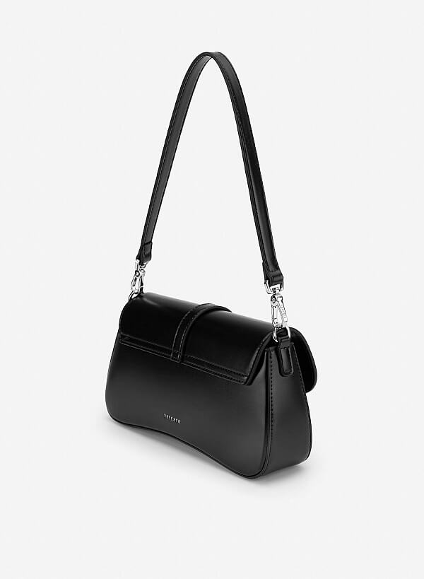 Túi đeo vai nắp gập nhấn buckle - SHO 0300 - Màu đen - VASCARA