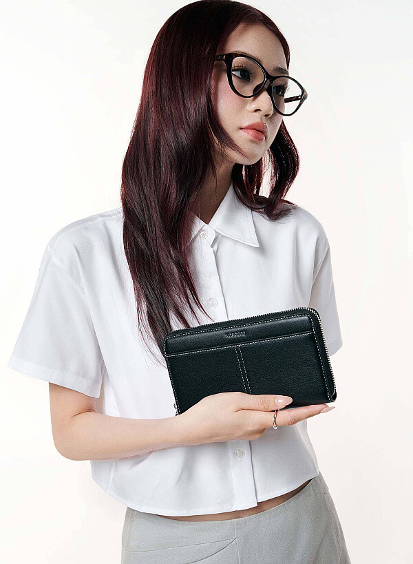 Ví cầm tay zip-around nhấn đường chỉ