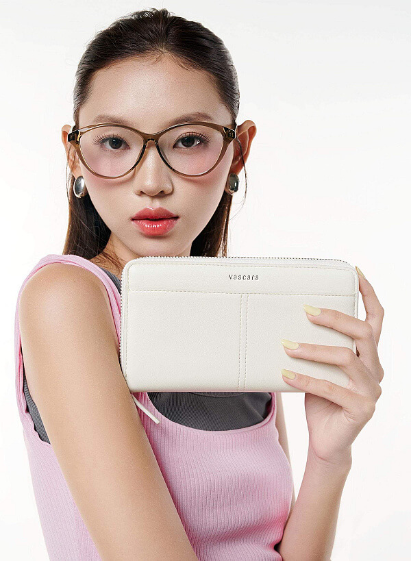 Ví cầm tay zip-around nhấn đường chỉ - WAL 0335 - Màu kem - VASCARA